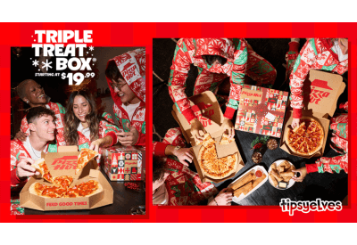 Pizza Hut Triple Treat Box and Tipsy Elves onesie